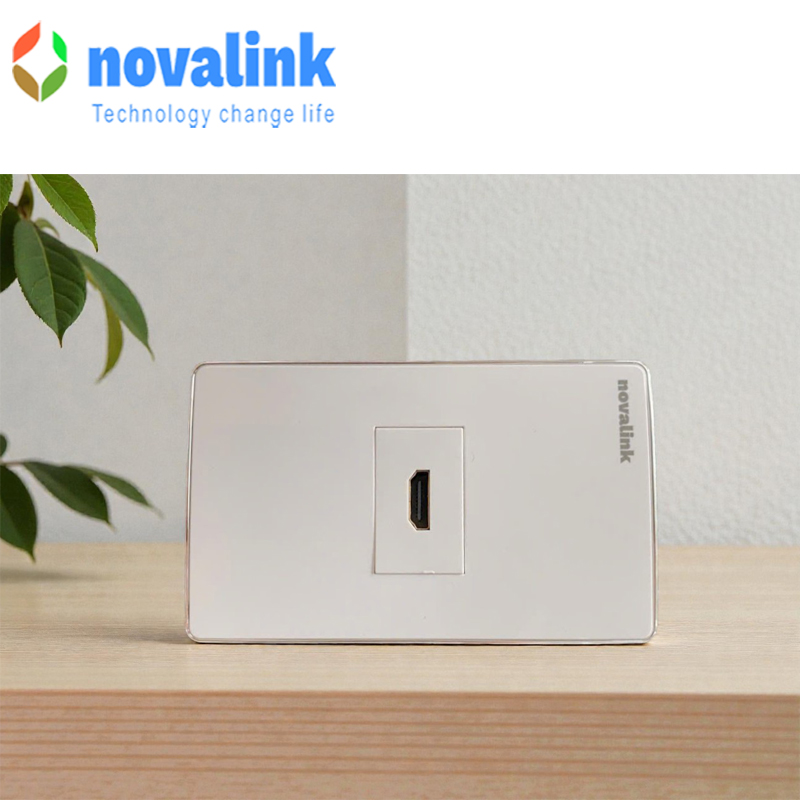 Mặt 1 cổng lắp âm tường hình chữ nhật Novalink lắp âm tường mầu trắng sứ mã NV-21001WS